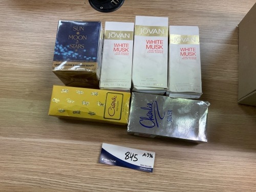 Bundle of 1 x Revlon Ciara Eau de Cologne 68ml Spray & 1 x Sun Moon Stars Eau De Toilette 100ml & 1 x Revlon Charlie Silver Eau De Toilette 100ml Spray 1 x Jovan White Musk 96ml Cologne Spray & 2 x Jovan White Musk For Women 59ml Cologne Spray