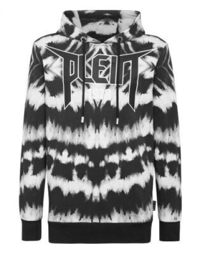 Philipp Plein Hoodie Sweatshirt Tie Dye, Black/White, Size XXL UJB0016