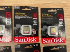 Bundle Of 3 x Sandisk Extreme 32GB SD Card, 3 x Sandisk Extreme 64GB SD Card MY22, and 3 x Sandisk Ultra 64GB Micro SD Card MY22 - 3