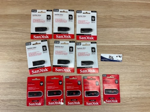 Bundle of 11 x Assorted Sandisk USB sticks