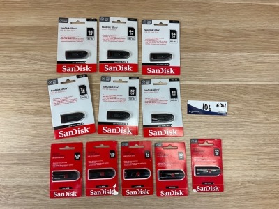 Bundle of 11 x Assorted Sandisk USB sticks