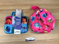 Bundle of 1 x Disney 8-Inch Multi Character Carry Bag - Blue & 1 x Disney Multi Character Buddy Cushion - Pink