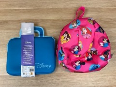 Bundle of 1 x Disney 8-Inch Multi Character Carry Bag - Blue & 1 x Disney Multi Character Buddy Cushion - Pink - 2