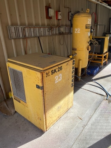 Kaeser SK26 Air Compressor, Refrigerated Dryer & Receiving Cylinder