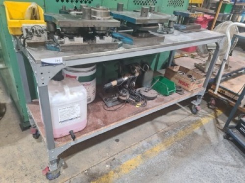 Mobile Metal Workbench with Shelf and Stainless Steel Top