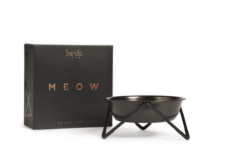 1 x Meow Cat Bowl - Black on Black