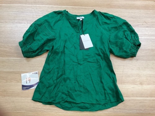 Witchery Linen Pintuck Sleeve Amazon Green - Size 10