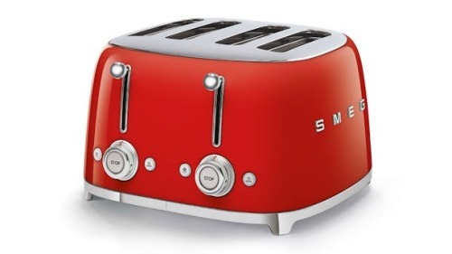 Smeg 50's Retro Style 4 Slot Wide Toaster - Red TSF03RDAU
