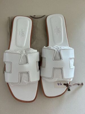Hermes White Oran Sandals, size 38