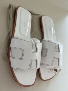 Hermes White Oran Sandals, size 38 - 3