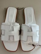 Hermes White Oran Sandals, size 38 - 5