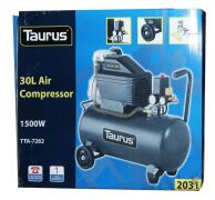 TAURUS 30L Air Compressor w/ 1500W Electric Motor, Dual Gauge Control, Accessories, Incl; 5mm Recoil Hose, Paint Spray Kit, Pressure Gauge & Blow Gun.(AG-2031) - 2
