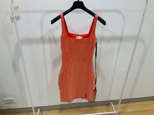 Club London Orange Sequin Square Neck Mini Dress