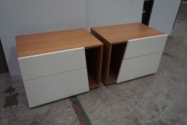 Pair Dusk Quattro Bedside Tables Left & Right - 2 Drawer 1 Shelf - White Front - 3