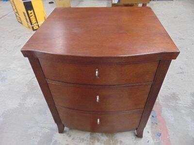 Mahogany Brown Bedside Table 3 Drawer - 550mm Wide x 495mm Deep x 655mm High