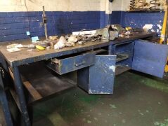 Workbench With Vice - Approximately 3m X 1.5 m X 90 cm. Content not included.