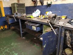 Workbench With Dual Vice - Approximately 3m X 1.5 m X 90 cm. Content not included. - 2