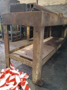 Approximately 2m X 0.5m x 1m iron workbench with vice - 5