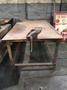 Approximately 2.5 m x 1.5 m x 1m iron workbench with two vices - 2