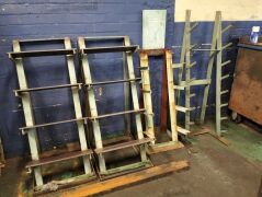 4 solid iron storage shelves suitable to store heavy bars, piping etc