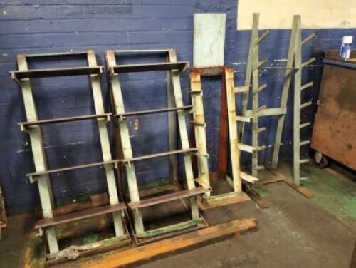 4 solid iron storage shelves suitable to store heavy bars, piping etc