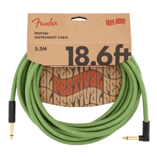 3 x 18.6ft Angled Festival Instrument Cable, Pure Hemp, Green