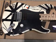 EVH Striped Series Guitar, White with Black Stripes - 3