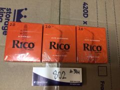 2 x Alto Saxophone Reeds - Rico - Strength #2 - 10 Pack &amp; 1 x Clarinet Reeds - Rico - Strength #2 - 10 Pack - 2