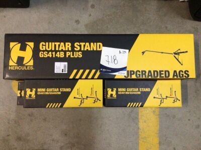 2 x Hercules Mini Electric/Bass Guitar Stand & GS414BPLUS Auto Grab Single Guitar Stand