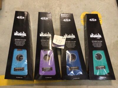 1 x Kala Ukadelic - BlueYonder, 1 x Kala Ukadelic - Ultraviolet Ukulele, 1 x Kala Ukadelic - Ukelele Blue Ink & 1 x Kala Ukadelic - Lochness