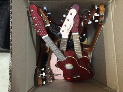 Box bundle of 11 water damaged Ukelele's