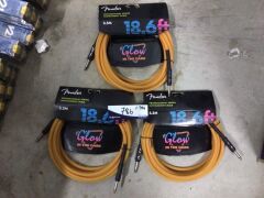 3 x Fender Pro 18.6ft Glow in Dark Cable, Orange