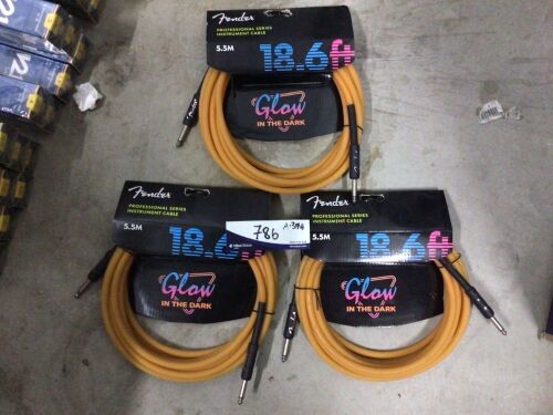 3 x Fender Pro 18.6ft Glow in Dark Cable, Orange