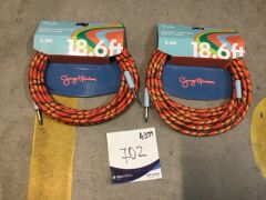 2 x Fender Deluxe Series Instrument Cable - Straight / Angle - 18.6' (Tweed) - 2