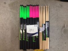 3 x Total Percussion Coloured Drum Sticks Green-Black / Nylon Tip, 3 Total Percussion Coloured Drum Sticks Pink-Black / Nylon Tip & 3 x TOTAL PERC 7A W/TIP NAT - 2