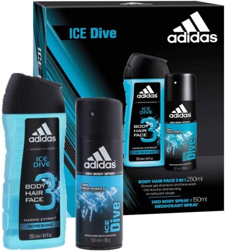 3x Adidas Ice Dive Deodorant Spray 150ml and Shower Gel 250ml 2 Piece Set (PICK UP ONLY)