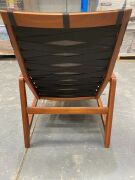 Armchair Amercian Walnut, black structure straps. Physical dmage to one bolt and scratch. W71 x D97 x H88 cm - 3