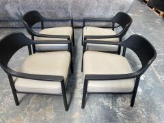 4x Black Oak Dark Cream Coloured Leather Chair. W69 x D07.5 x H70cm - 4