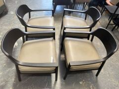 4x Black Oak Dark Cream Coloured Leather Chair. W69 x D07.5 x H70cm - 8