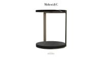 Coffee table. Structure in glossy antique gold &amp; Upper shelf in Sahara Noir marble, lower shelf in black oak 42cm (dia.)x 50cm