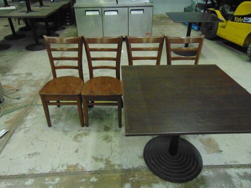 4 x Brown Timber Chairs + Brown Tabletop with Black Metal Base - Indoor