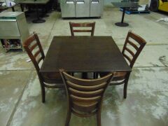 4 x Brown Timber Chairs + Brown Tabletop with Black Metal Base - Indoor - 3