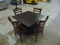 4 x Brown Timber Chairs + Brown Tabletop with Black Metal Base - Indoor - 4