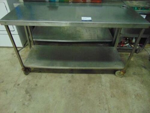 1.8m Stainless Steel Island Bend on Castors + Cutlery Holder