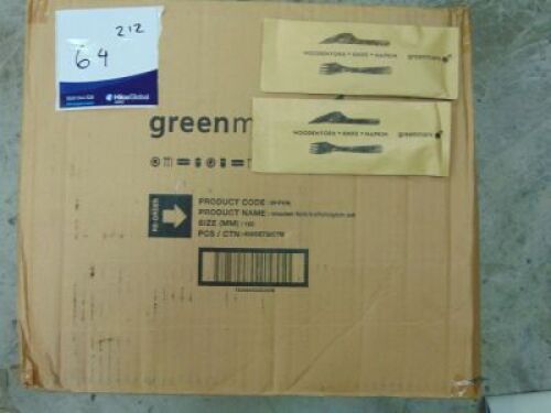 Greenmark box of wooden fork, knife & napkin - Approx. 300 sets