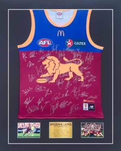 Brisbane Lions 2024 framed AFL Premiers squad signed guernsey