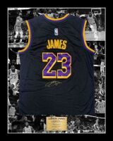 Refund LeBron James signed and framed black LA Lakers jersey