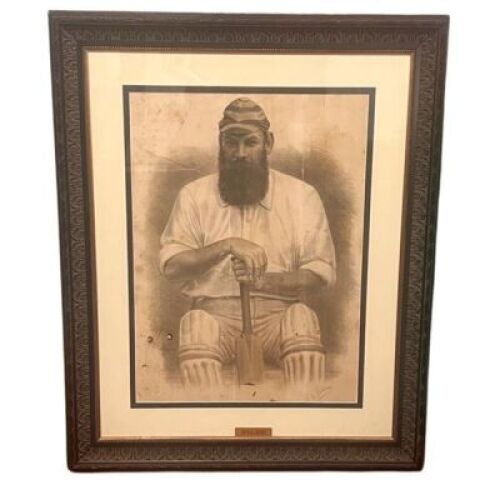 Framed Portrait of legendary English cricketer Dr William Gilbert Grace