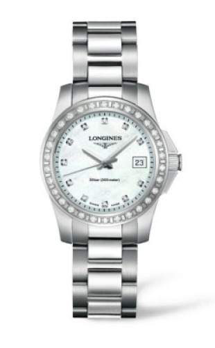 Longines - L3.258.0.89.6 Conquest 29.5mm Quartz Stainless Steel Diamond Bezel Watch