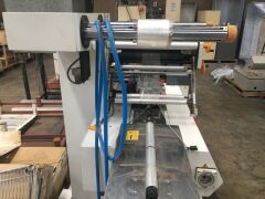 FUJI MOTORISED PNEUMATIC FORM, FILL, WRAP AND SEAL MACHINE Model: EW3400-R, S/N: 084009 with Pass Through Conveyor, Take-Out Conveyor, Overhead Wrap Feed-Out System, Touch Pad Control to 415V 3 Phase Electric Motor and Switch Mounted on Mobile Base - 4